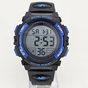 Men's Digital Sport Watch 44MM Black Plastic Bands Day Date New Battery